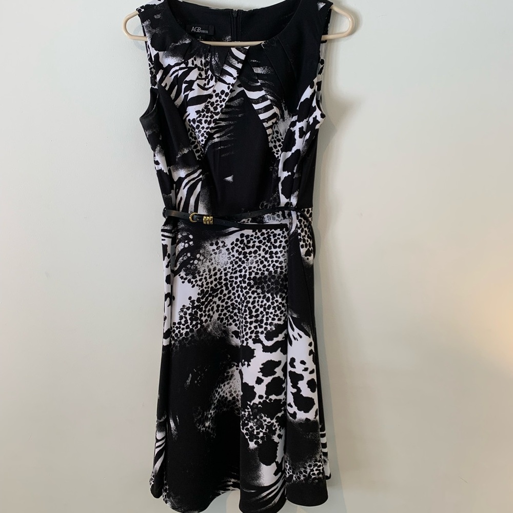 EUC black and white animal print AGB dress, size 8